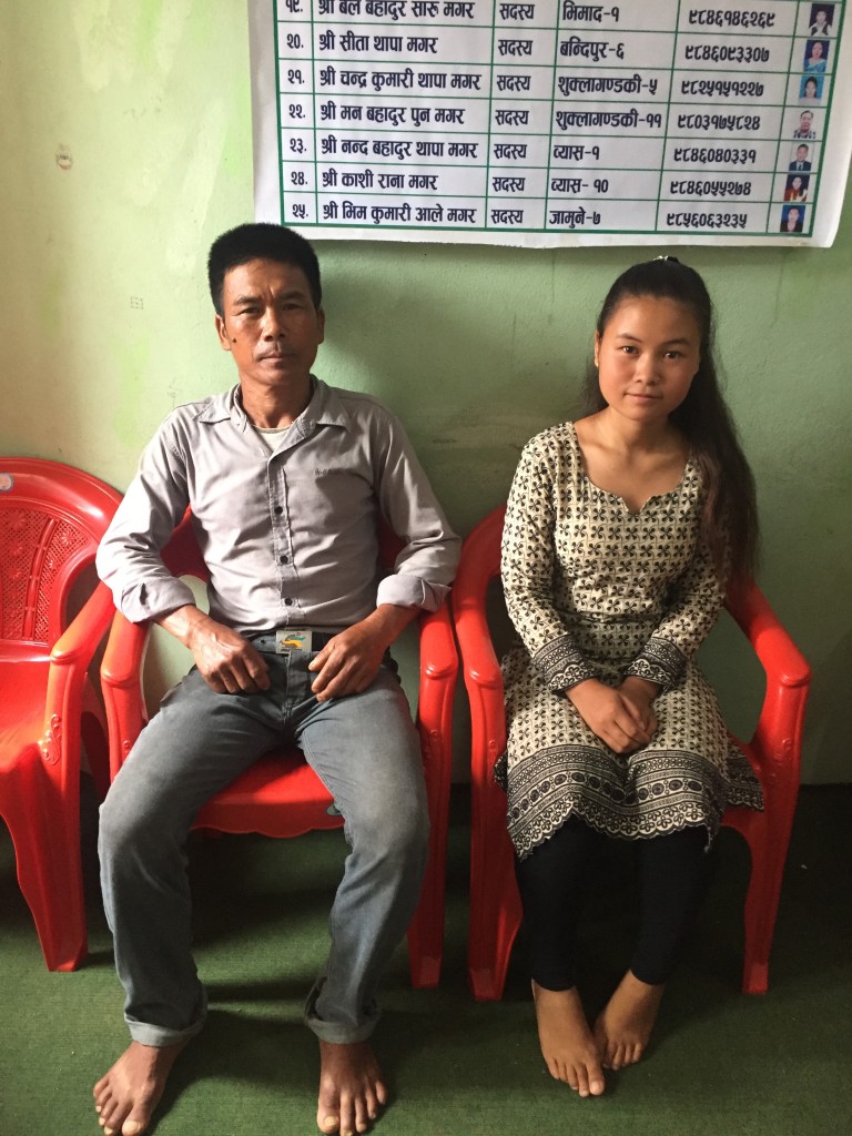 Suna Thapa Magar with her Father at Tanahun Magar sangh office